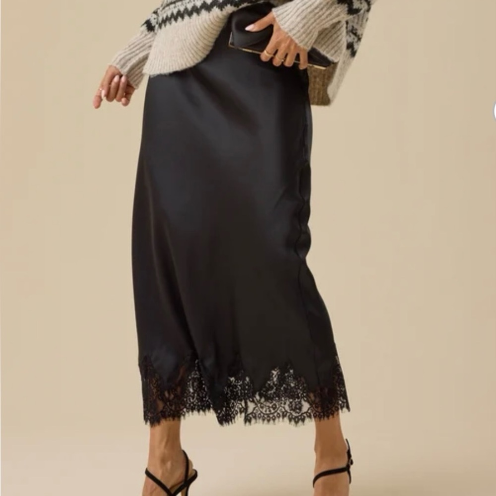 *NWT Altar'd State Black Satin Midi Skirt with Lace